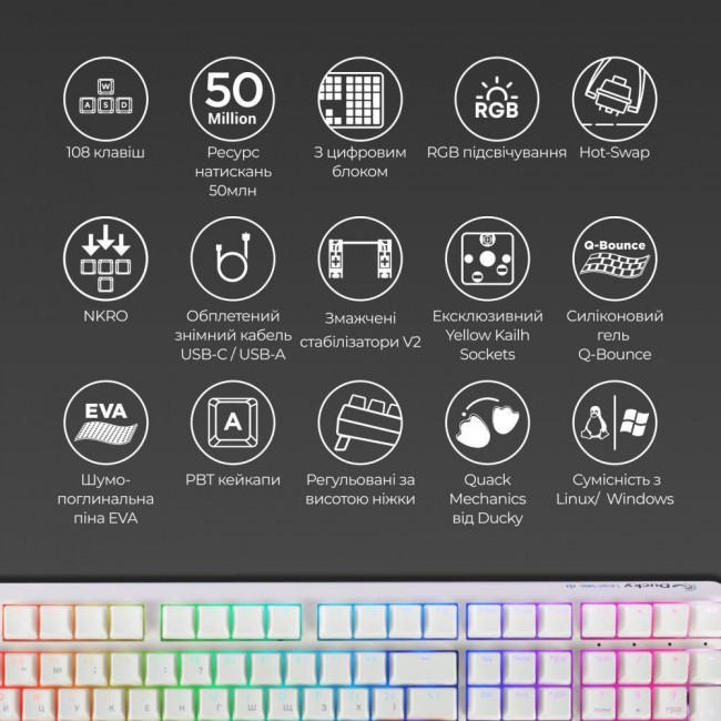 Ducky One 3 Cherry MX Blue RGB UA USB White (DKON2108ST-CUAPXPWWWSC1)