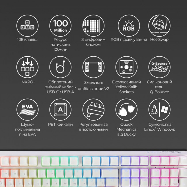 Ducky One 3 Cherry MX Brown RGB UA USB White (DKON2108ST-BUAPXPWWWSC1)
