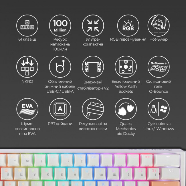 Ducky One 3 Mini Cherry MX Brown RGB UA USB White (DKON2161ST-BUAPXPWWWSC1)