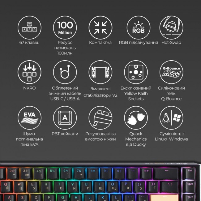 Ducky One 3 SF Cherry MX Brown RGB UA USB Black (DKON2167ST-BUAPXCLAWSC1)