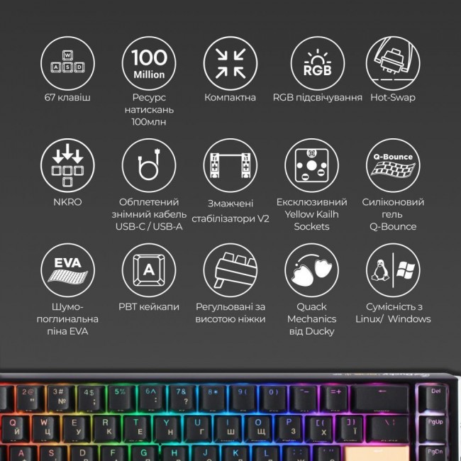 Ducky One 3 SF Cherry MX Red RGB UA USB Black (DKON2167ST-RUAPXCLAWSC1)