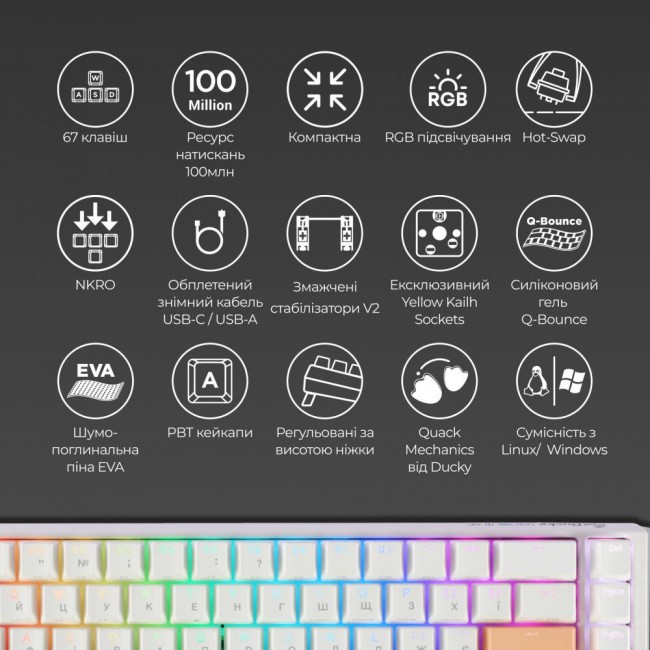Ducky One 3 SF Cherry MX Red RGB UA USB White (DKON2167ST-RUAPXPWWWSC1)