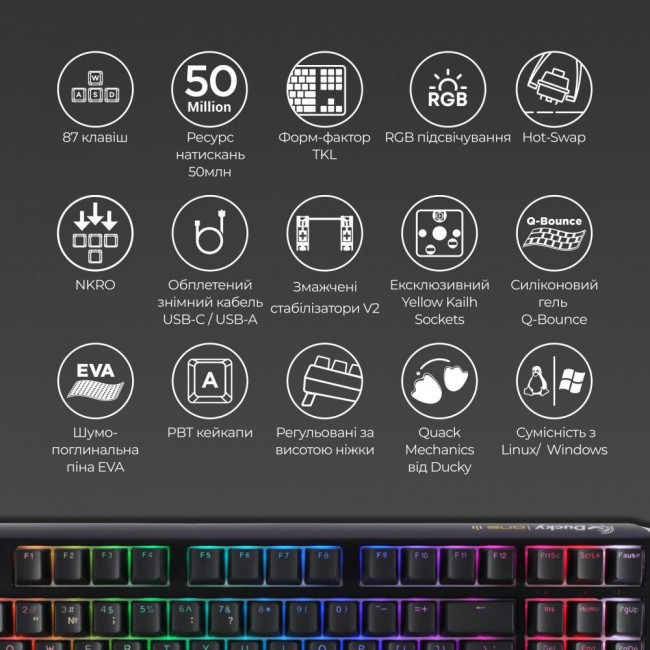 Ducky One 3 TKL Cherry MX Blue RGB UA USB Black (DKON2187ST-CUAPXCLAWSC1)