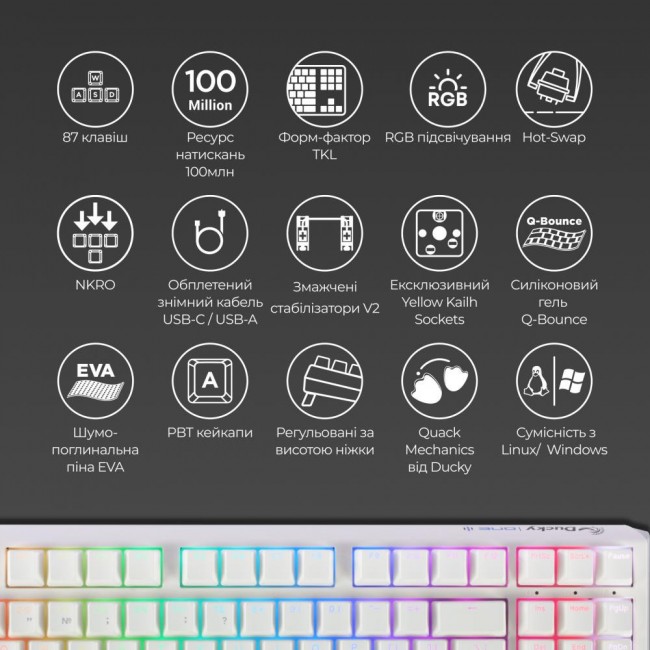 Ducky One 3 TKL Cherry MX Speed Silver RGB UA USB White (DKON2187ST-PUAPXPWWWSC1)