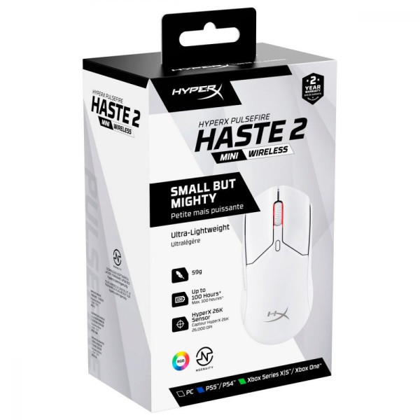 Мышь HyperX Pulsefire Haste 2 Mini Wireless white (7D389AA)