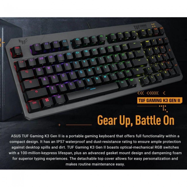 Клавиатура ASUS TUF Gaming K3 Gen II Optical-Mech Switch Black (90MP0390-BKMA00)