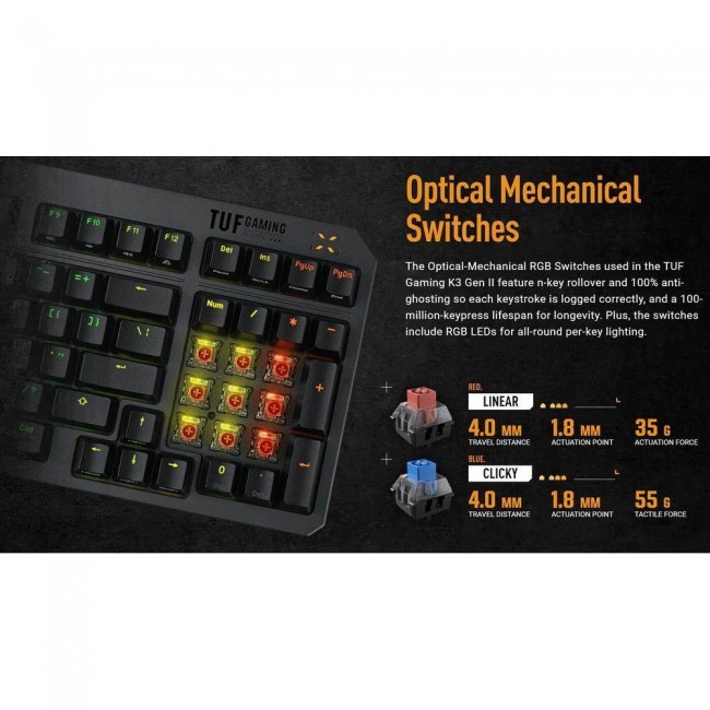 Клавиатура ASUS TUF Gaming K3 Gen II Optical-Mech Switch Black (90MP0390-BKMA00)