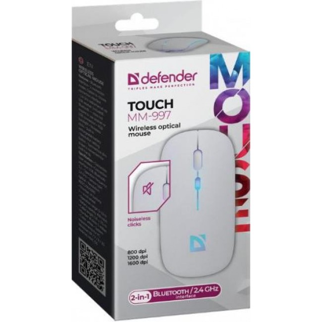 Defender Touch MM-997 Silent RGB Wireless RGB White (52998)