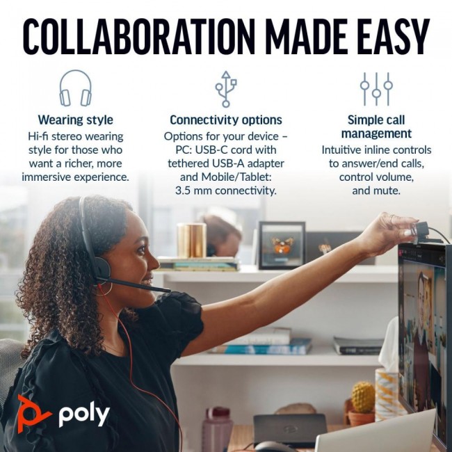 POLY BlackWire C3225 USB-C HS Stereo Black (8X229A6)