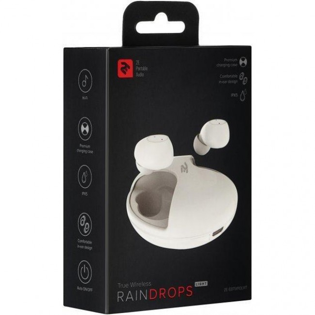 2E RainDrops Light  True Wireless Waterproof Mic-EBTWRDLWT White (2E-EBTWRDLWT)