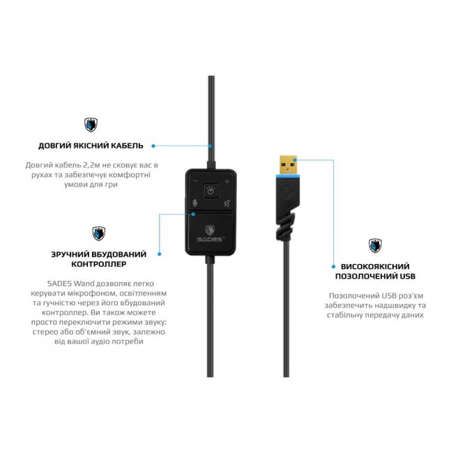 Sades SA-914 Wand LED 7.1 Virtual Surround Black/Blue (SA914BKU)