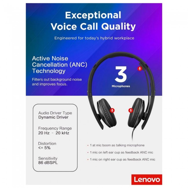 Lenovo Wired ANC Gen 2 Black (4XD1M45627)