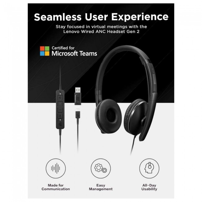 Lenovo Wired ANC Gen 2 Black (4XD1M45627)