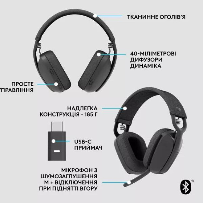 Навушники Logitech Zone Vibe Wireless UC version Graphite (981-001199)