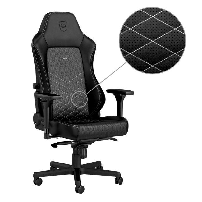 Кресло игровое Noblechairs Hero PU leather black/platinum white (NBL-HRO-PU-BPW)