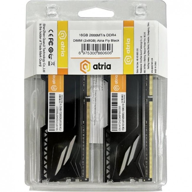 Оперативная память ATRIA 16 GB (2x8GB) DDR4 2666 MHz Fly Black (UAT42666CL19BK2/16)