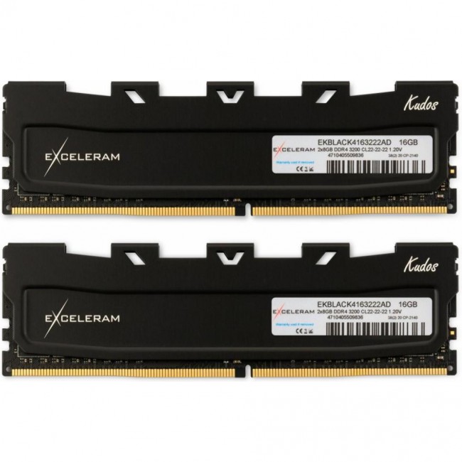 Оперативная память Exceleram 16 GB (2x8GB) DDR4 3200 MHz Black Kudos (EKBLACK4163222AD)