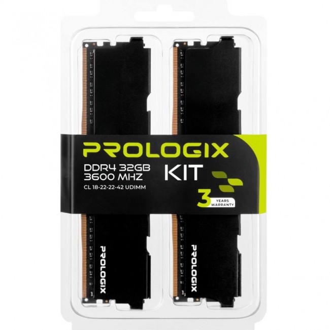 Prologix 16 GB (2x16GB) DDR4 3600 MHz Black (PRO32GB3600B4K)