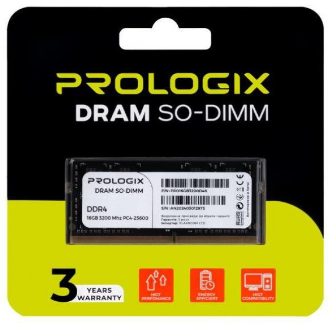 Prologix 16 GB SO-DIMM DDR4 3200 MHz (PRO16GB3200D4S)