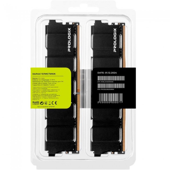 Prologix 32 GB (2x16GB) 5200 MHz Black (PRO32GB5200B5K)