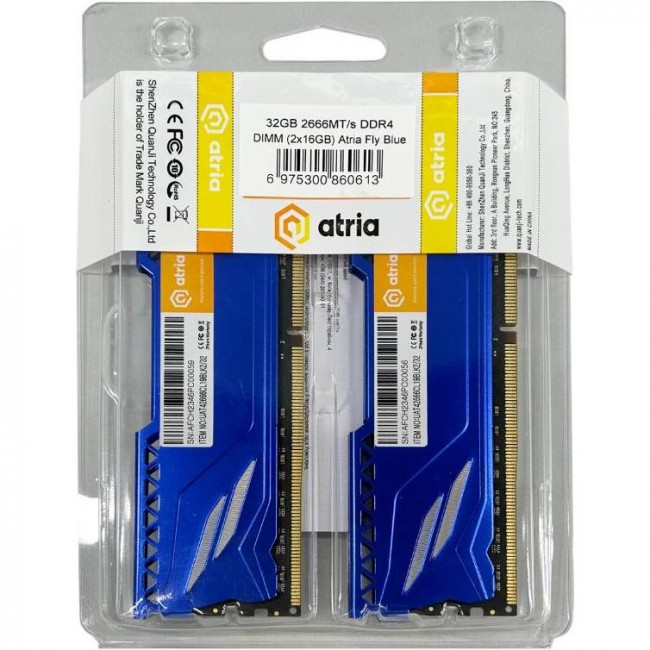 Оперативная память ATRIA 32 GB (2x16GB) DDR4 2666 MHz Fly Blue (UAT42666CL19BLK2/32)