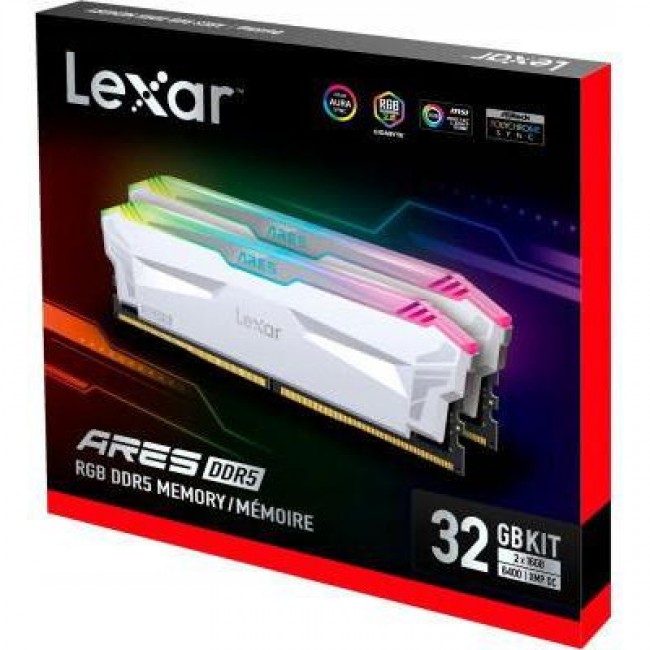 Lexar 32 GB (2x16GB) DDR5 6400 MHz Ares Gaming White RGB (LD5EU016G-R6400GDWA)