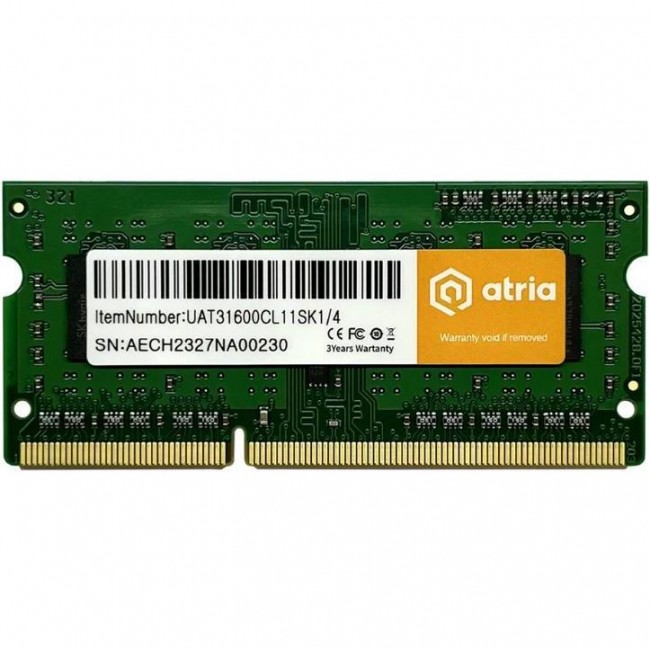 Оперативная память ATRIA 4 GB SO-DIMM DDR3 1600 MHz (UAT31600CL11SK1/4)