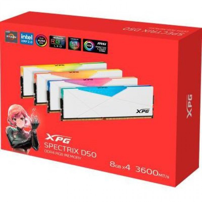 ADATA 64 GB (4x16GB) DDR4 3600 MHz XPG Spectrix D50 RGB White (AX4U360016G18I-QCWH50)