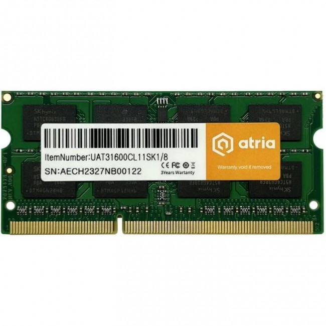 Оперативная память ATRIA 8 GB SO-DIMM DDR3 1600 MHz (UAT31600CL11SK1/8)