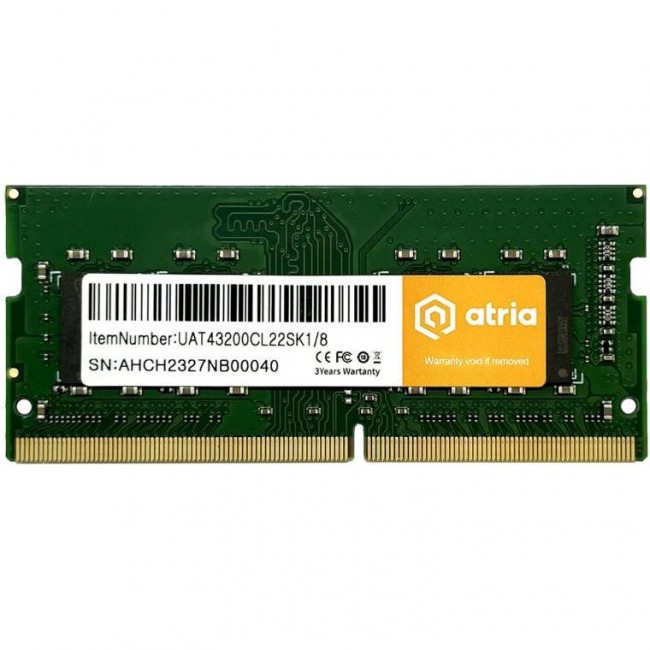 Оперативная память ATRIA 8 GB SO-DIMM DDR4 3200 MHz (UAT43200CL22SK1/8)