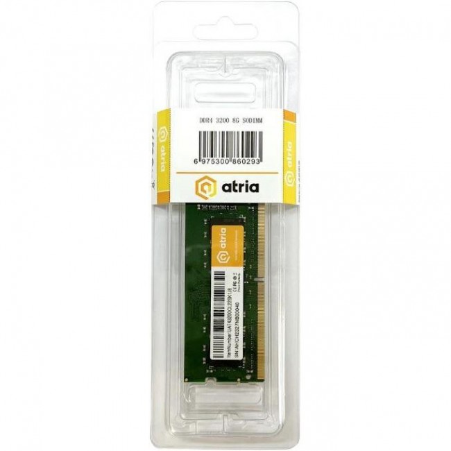 Оперативная память ATRIA 8 GB SO-DIMM DDR4 3200 MHz (UAT43200CL22SK1/8)