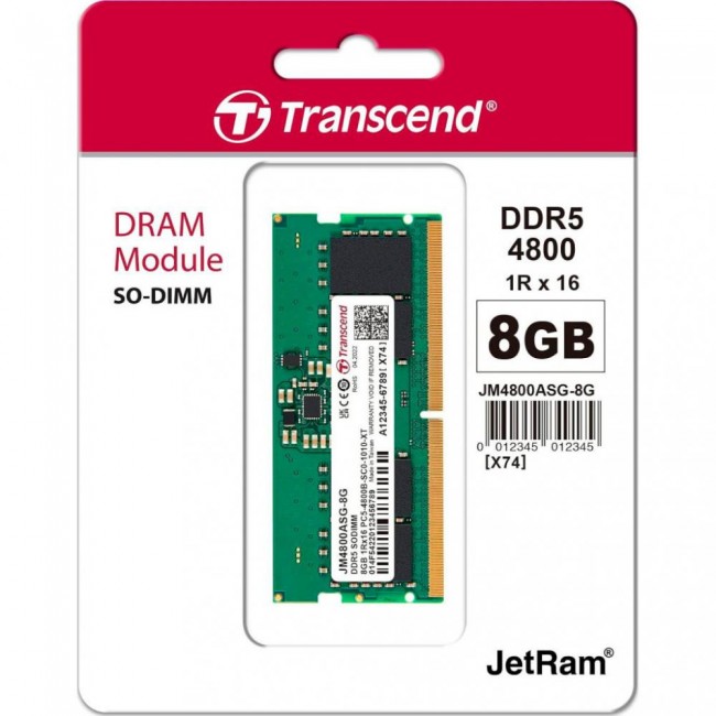 Оперативная память Transcend 8 GB SO-DIMM DDR5 4800 MHz JetRam (JM4800ASG-8G)