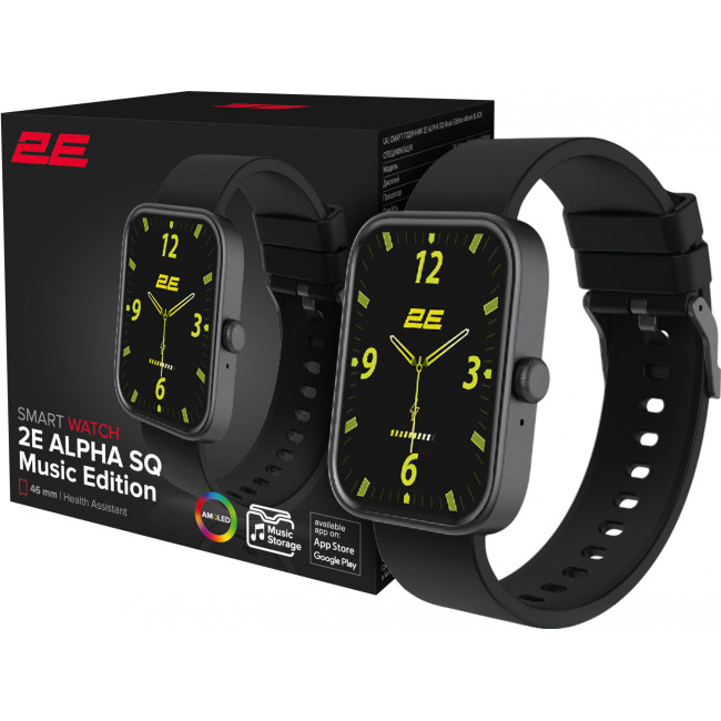 Смарт-годинник 2E Alpha SQ Music Edition 46mm Black (2E-CWW40BK)