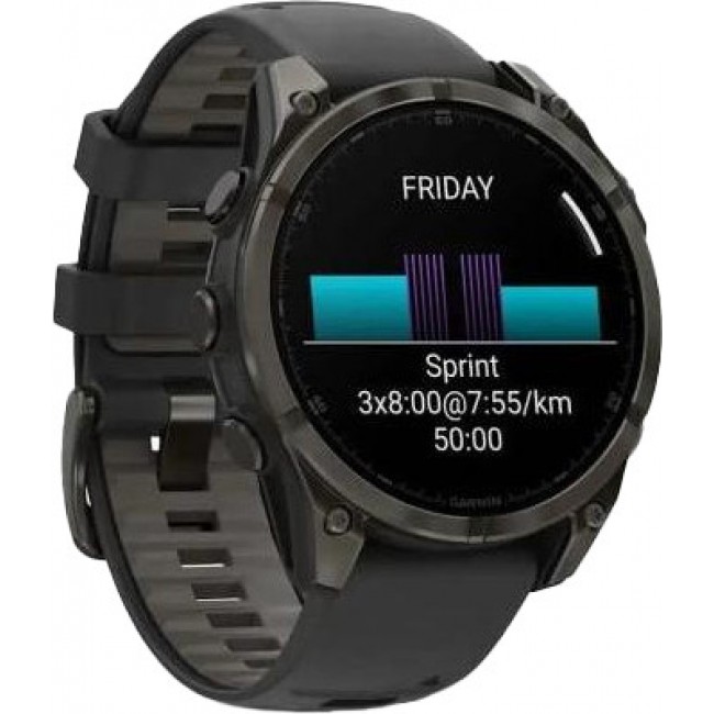 Garmin Fenix 8 43mm AMOLED Sapphire Carbon Gray DLC Tit. w. Black/Pebble Gray S. Band (010-02903-20/21/28)