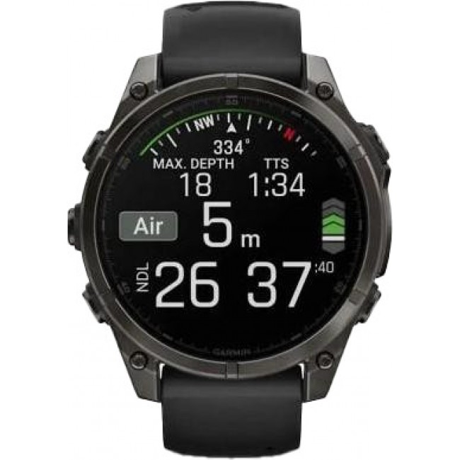 Garmin Fenix 8 43mm AMOLED Sapphire Carbon Gray DLC Tit. w. Black/Pebble Gray S. Band (010-02903-20/21/28)