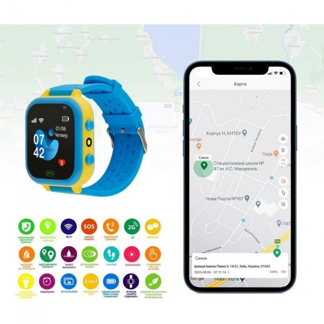 Смарт-часы AmiGo GO009 Camera+LED WIFI Blue-Yellow