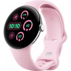 Google Pixel Watch 3 41 mm Wi-Fi Polished Silver Aluminum Case/Rose Quartz Active Band