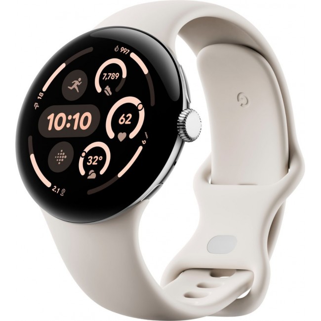 Google Pixel Watch 3 45 mm Wi-Fi Polished Silver Aluminum Case/Porcelain Active Band