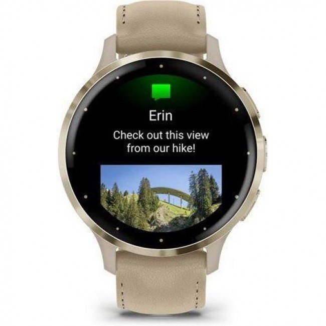 Garmin Venu 3S Soft Gold S. Steel Bezel w. French Gray Case and Leather Band (010-02785-55)
