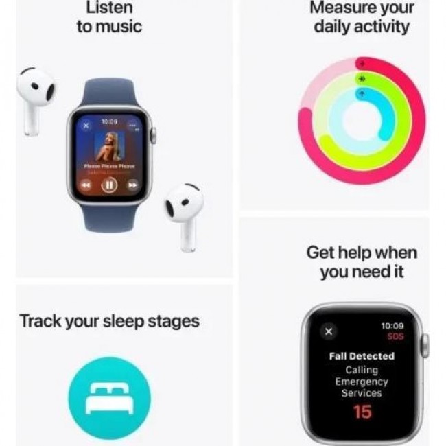 Apple Watch SE 2 GPS 44mm Midnight Aluminium Case w. Midnight Sport Band - S/M (MXEJ3/MXG13/MXGL3)