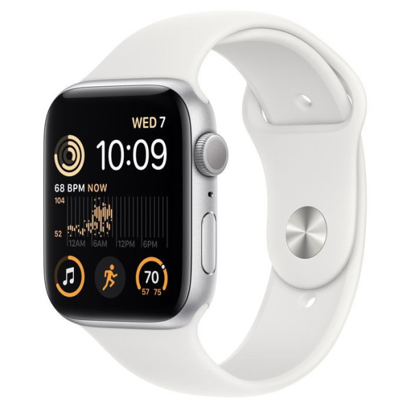 Смарт-часы Apple Watch SE 2 GPS 44mm Silver Aluminum Case with White Sport Band - M/L (MNTJ3)