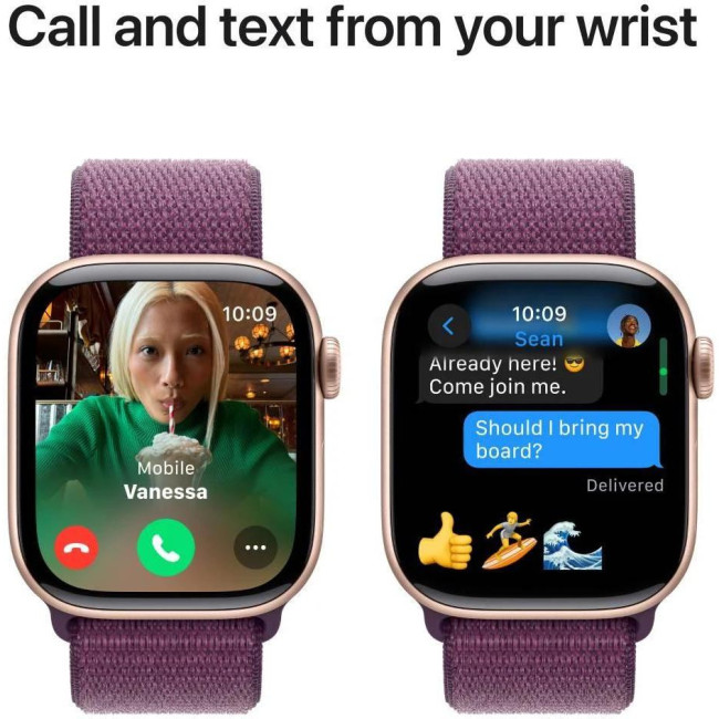 Apple Watch Series 10 GPS 42mm Rose Gold Aluminum Case w. Plum Sport Loop (MWWK3)