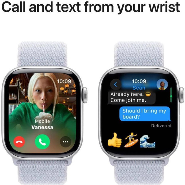 Apple Watch Series 10 GPS 42mm Silver Aluminum Case w. Blue Cloud Sport Loop (MWWD3)