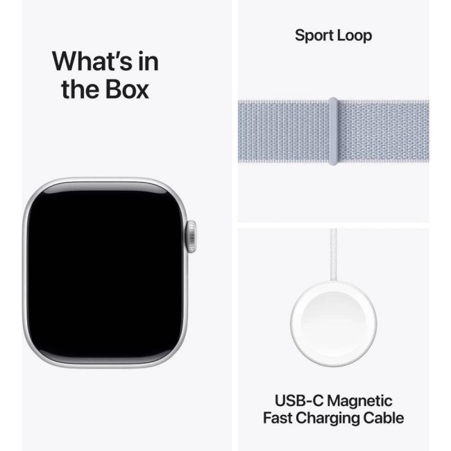 Apple Watch Series 10 GPS 42mm Silver Aluminum Case w. Blue Cloud Sport Loop (MWWD3)