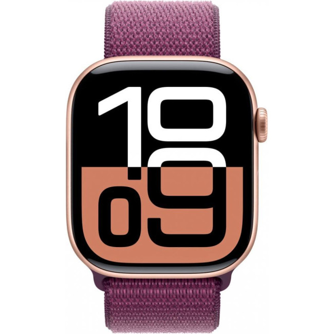 Apple Watch Series 10 GPS 46mm Rose Gold Aluminum Case w. Plum Sport Loop (MWWV3)