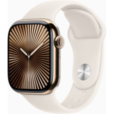 Apple Watch Series 10 GPS + Cellular 42mm Gold Titanium Case w. Спортивний ремінець Starlight - M/L (MX073)