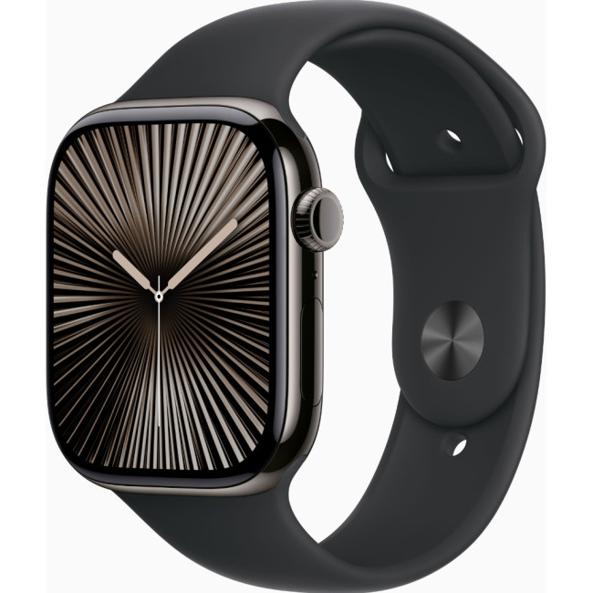 Apple Watch Series 10 GPS + Cellular 46mm Slate Titanium Case w. Black Sport Band - M/L (MWYE3)