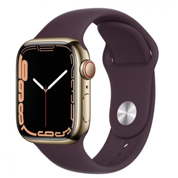 Смарт-часы Apple Watch Series 7 GPS + Cellular 45mm Gold S. Steel Case w. Dark Cherry Sport Band (MKJF3)