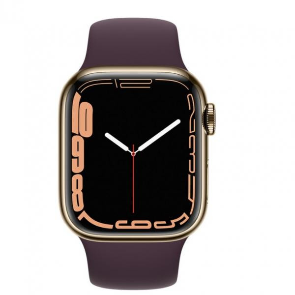 Смарт-часы Apple Watch Series 7 GPS + Cellular 45mm Gold S. Steel Case w. Dark Cherry Sport Band (MKJF3)