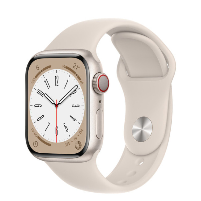 Apple Watch Series 8 GPS + Cellular 41mm Starlight Aluminum Case with Starlight S. Band S/M (MNUX3)